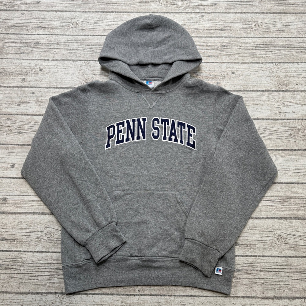 Y2K Russell Athletic Hoodie Men's S Gray Penn State University Fleece Pullover